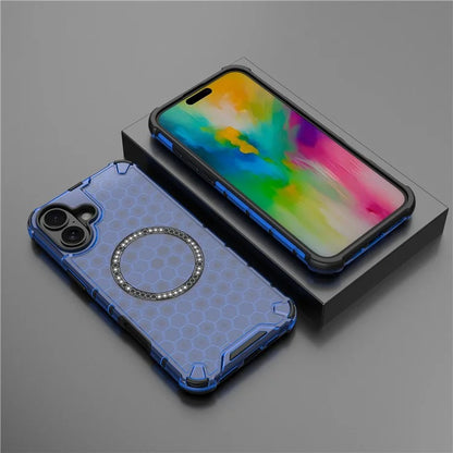 For iPhone 16 Magnetic Case Honeycomb Design TPU+PC Phone Cover Air Cushion Protection