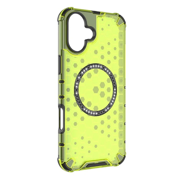 For iPhone 16 Magnetic Case Honeycomb Design TPU+PC Phone Cover Air Cushion Protection