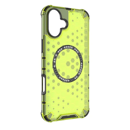 For iPhone 16 Magnetic Case Honeycomb Design TPU+PC Phone Cover Air Cushion Protection