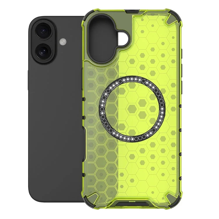 For iPhone 16 Magnetic Case Honeycomb Design TPU+PC Phone Cover Air Cushion Protection