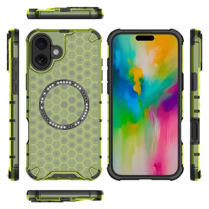 For iPhone 16 Magnetic Case Honeycomb Design TPU+PC Phone Cover Air Cushion Protection