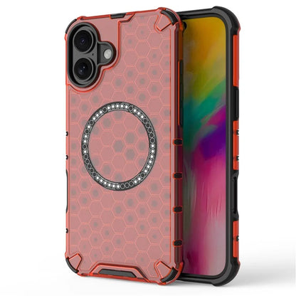For iPhone 16 Magnetic Case Honeycomb Design TPU+PC Phone Cover Air Cushion Protection