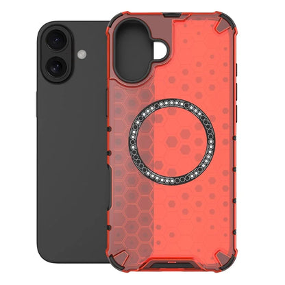 For iPhone 16 Magnetic Case Honeycomb Design TPU+PC Phone Cover Air Cushion Protection