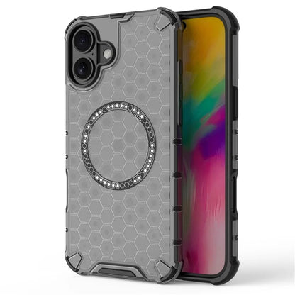 For iPhone 16 Magnetic Case Honeycomb Design TPU+PC Phone Cover Air Cushion Protection