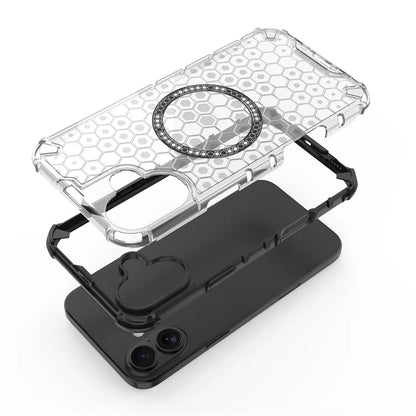 For iPhone 16 Magnetic Case Honeycomb Design TPU+PC Phone Cover Air Cushion Protection