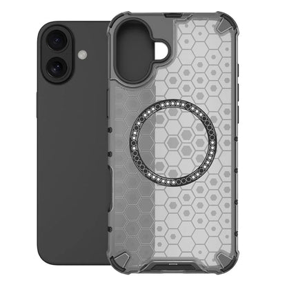 For iPhone 16 Magnetic Case Honeycomb Design TPU+PC Phone Cover Air Cushion Protection