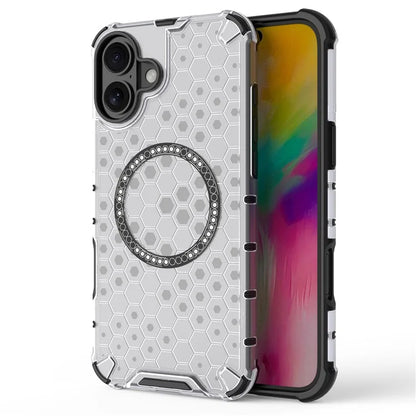 For iPhone 16 Magnetic Case Honeycomb Design TPU+PC Phone Cover Air Cushion Protection