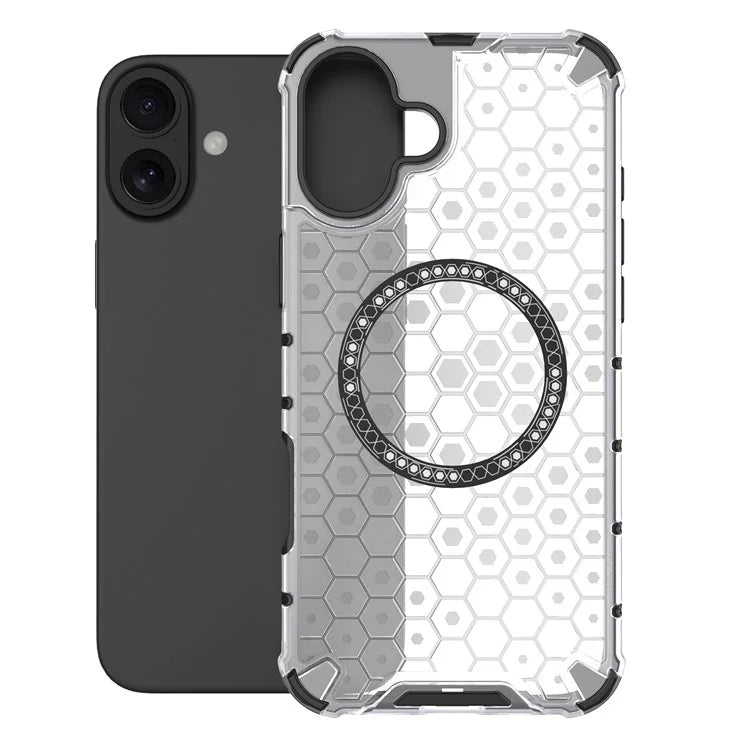 For iPhone 16 Magnetic Case Honeycomb Design TPU+PC Phone Cover Air Cushion Protection