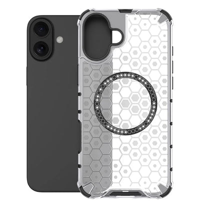 For iPhone 16 Magnetic Case Honeycomb Design TPU+PC Phone Cover Air Cushion Protection