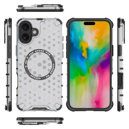 For iPhone 16 Magnetic Case Honeycomb Design TPU+PC Phone Cover Air Cushion Protection