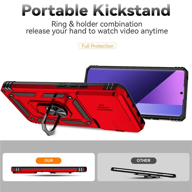 For Xiaomi Redmi Note 13 Pro+ 5G Case PC + TPU Phone Cover Lens Ultimate Protection Kickstand