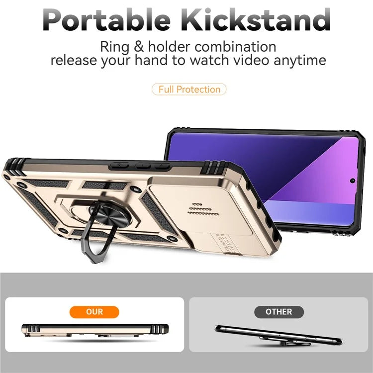 For Xiaomi Redmi Note 13 Pro+ 5G Case PC + TPU Phone Cover Lens Ultimate Protection Kickstand