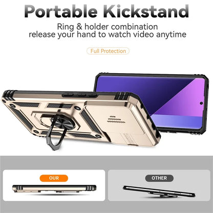 For Xiaomi Redmi Note 13 Pro+ 5G Case PC + TPU Phone Cover Lens Ultimate Protection Kickstand