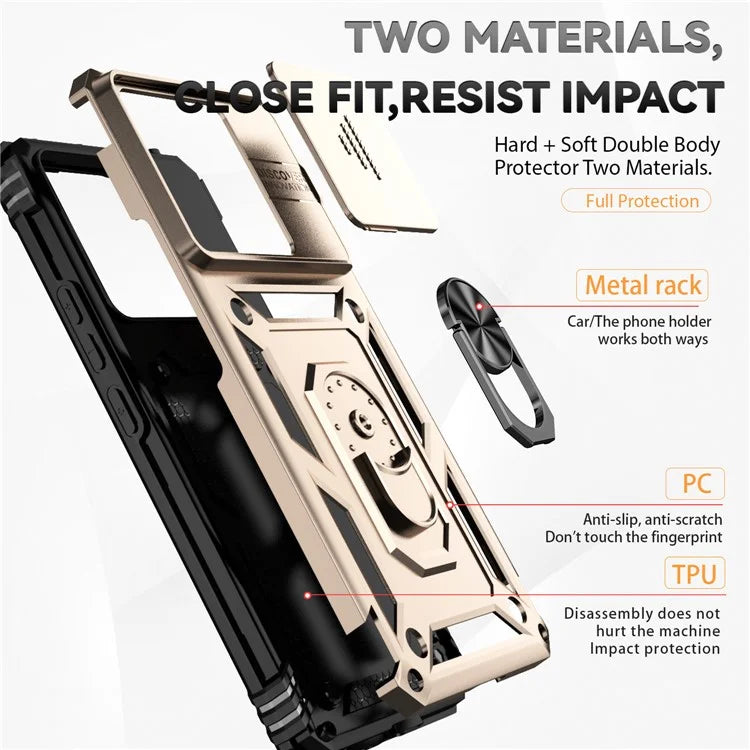 For Xiaomi Redmi Note 13 Pro+ 5G Case PC + TPU Phone Cover Lens Ultimate Protection Kickstand