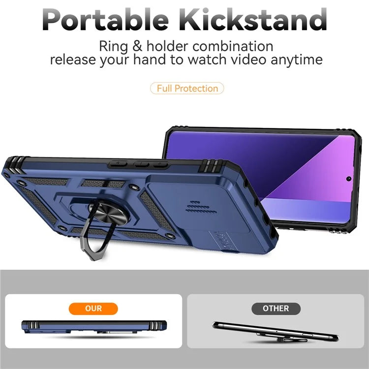 For Xiaomi Redmi Note 13 Pro+ 5G Case PC + TPU Phone Cover Lens Ultimate Protection Kickstand
