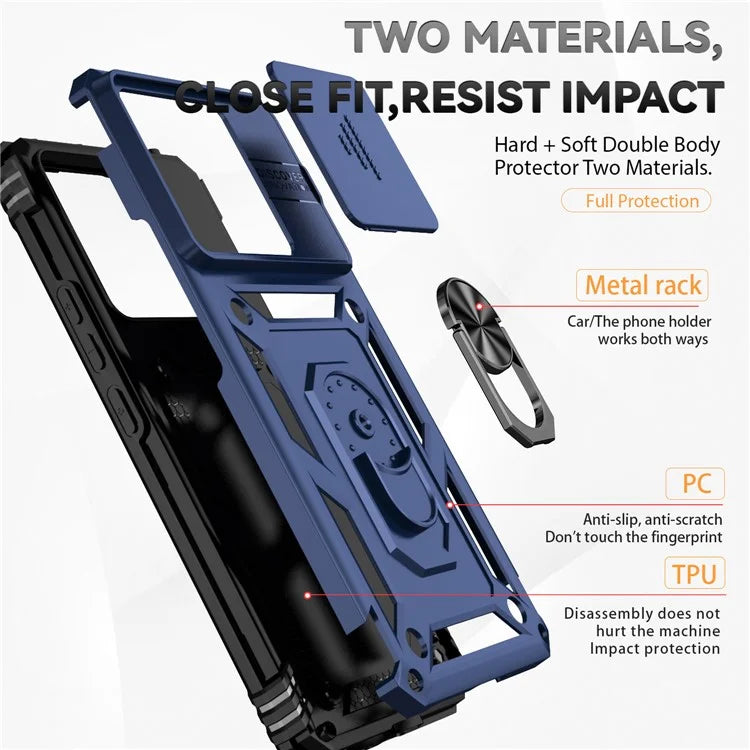 For Xiaomi Redmi Note 13 Pro+ 5G Case PC + TPU Phone Cover Lens Ultimate Protection Kickstand