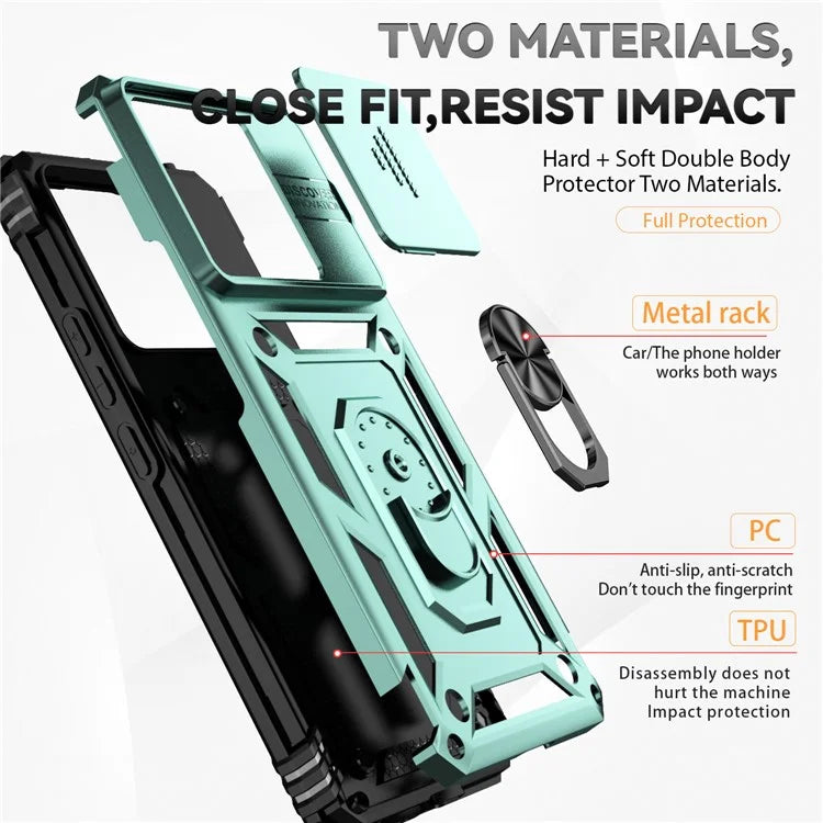 For Xiaomi Redmi Note 13 Pro+ 5G Case PC + TPU Phone Cover Lens Ultimate Protection Kickstand