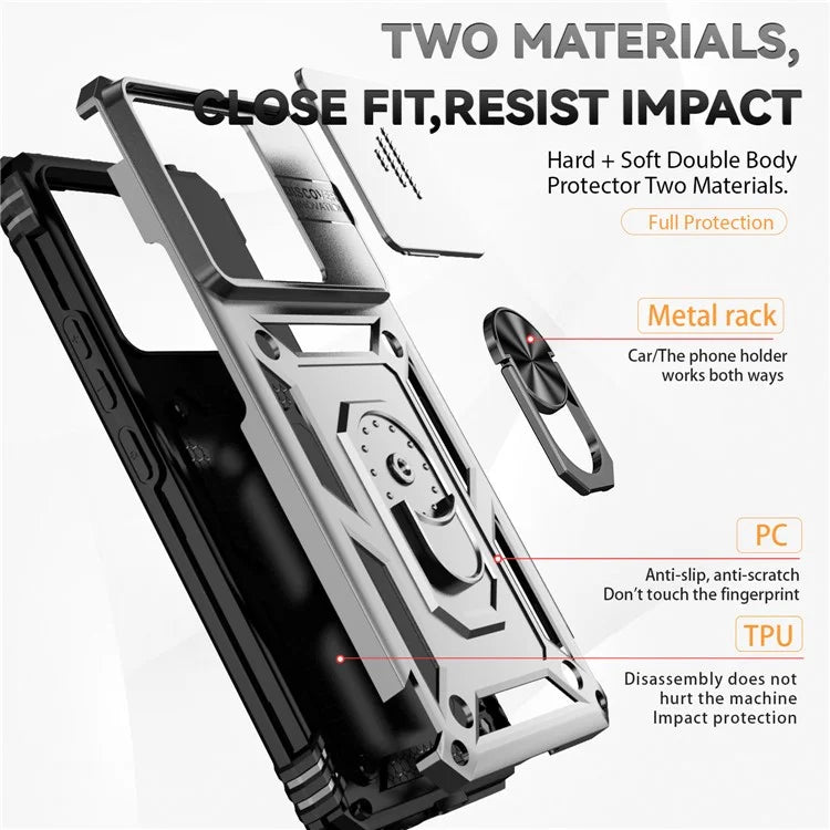 For Xiaomi Redmi Note 13 Pro+ 5G Case PC + TPU Phone Cover Lens Ultimate Protection Kickstand
