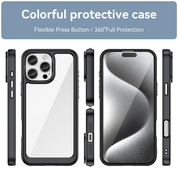 For iPhone 16 Pro Max Case TPU +Acrylic Shockproof Protective Clear Phone Cover