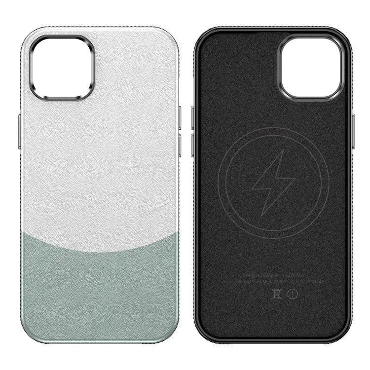 For iPhone 14 Plus Magnetic Case Leather Soft Feel Back Cover Metal Buttons Camera Bezel Bump