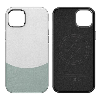 For iPhone 14 Plus Magnetic Case Leather Soft Feel Back Cover Metal Buttons Camera Bezel Bump