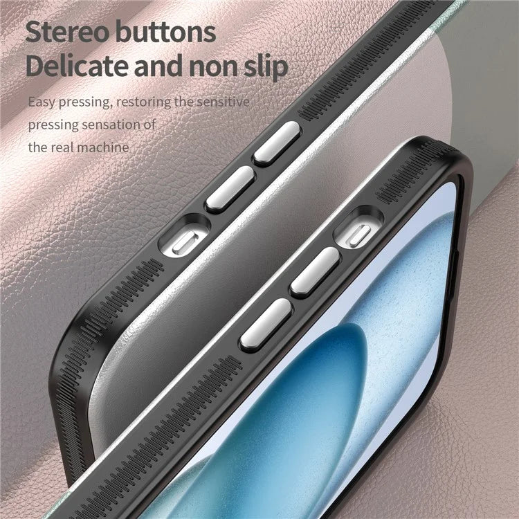 For iPhone 14 Plus Magnetic Case Leather Soft Feel Back Cover Metal Buttons Camera Bezel Bump