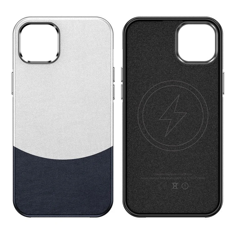 For iPhone 14 Plus Magnetic Case Leather Soft Feel Back Cover Metal Buttons Camera Bezel Bump
