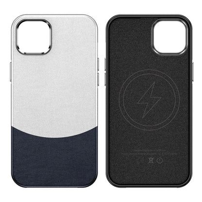 For iPhone 14 Plus Magnetic Case Leather Soft Feel Back Cover Metal Buttons Camera Bezel Bump