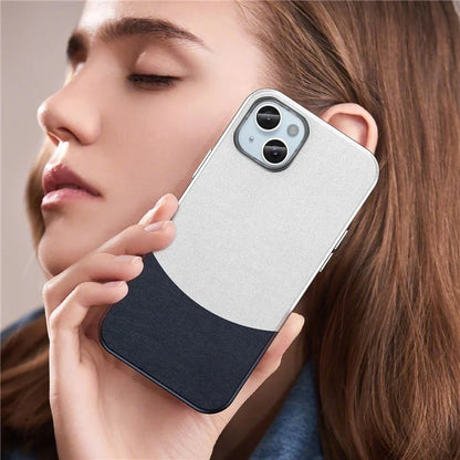 For iPhone 14 Plus Magnetic Case Leather Soft Feel Back Cover Metal Buttons Camera Bezel Bump