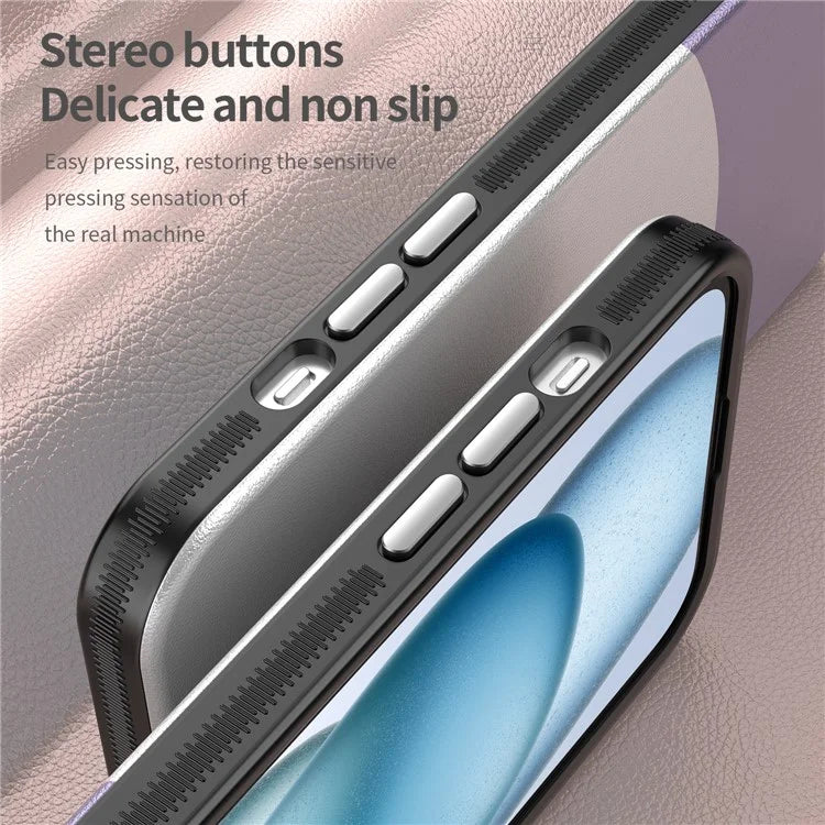 For iPhone 14 Plus Magnetic Case Leather Soft Feel Back Cover Metal Buttons Camera Bezel Bump