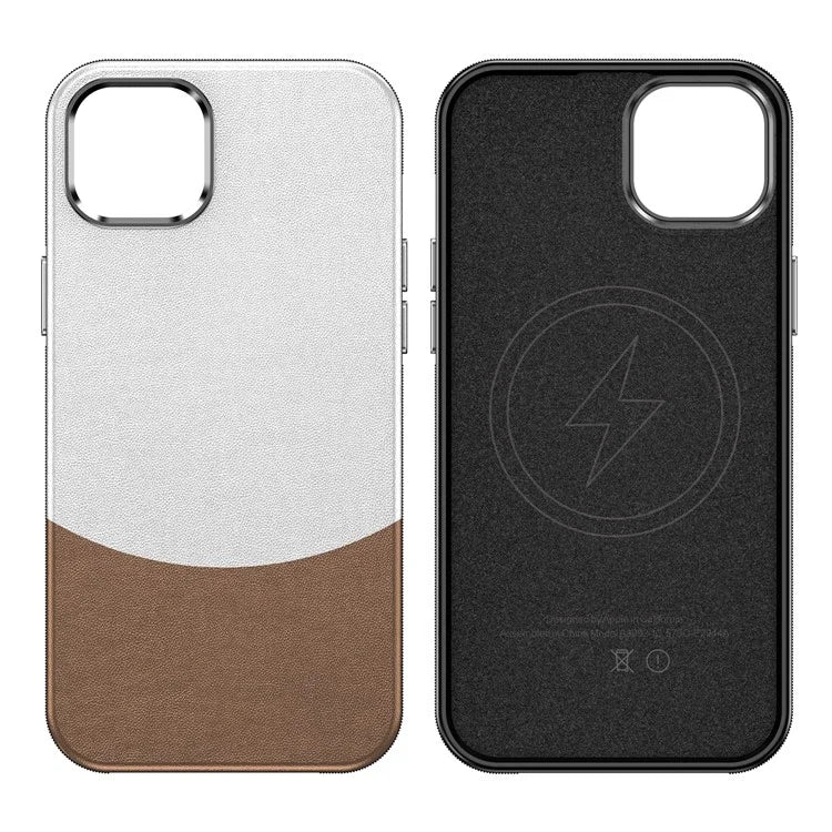 For iPhone 14 Plus Magnetic Case Leather Soft Feel Back Cover Metal Buttons Camera Bezel Bump