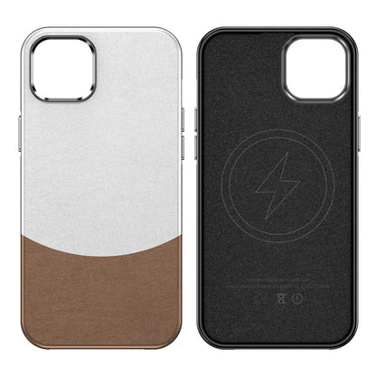 For iPhone 14 Plus Magnetic Case Leather Soft Feel Back Cover Metal Buttons Camera Bezel Bump
