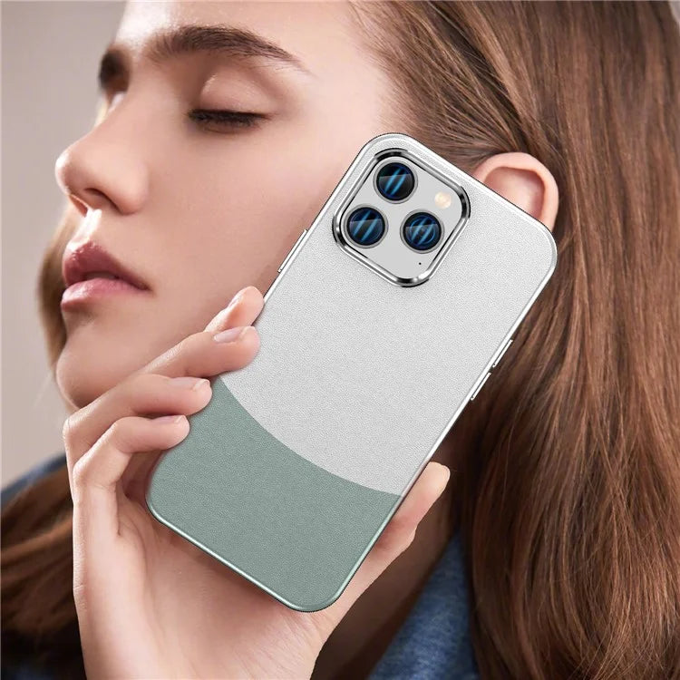 For iPhone 14 Pro Case Compatible with MagSafe Leather Phone Cover Splicing Color