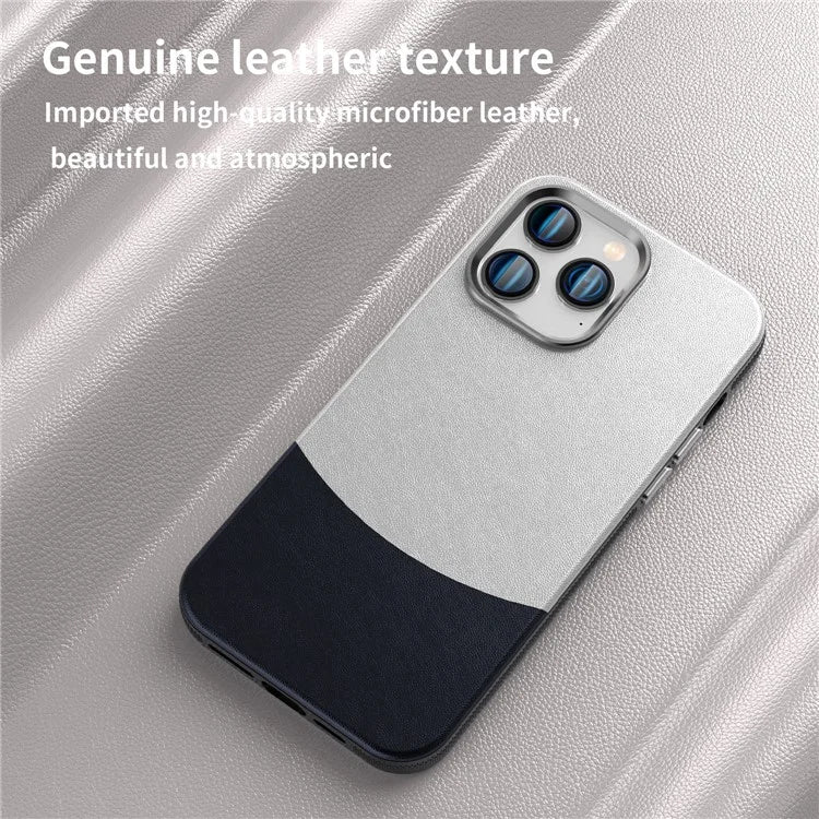For iPhone 14 Pro Case Compatible with MagSafe Leather Phone Cover Splicing Color