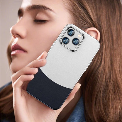 For iPhone 14 Pro Case Compatible with MagSafe Leather Phone Cover Splicing Color