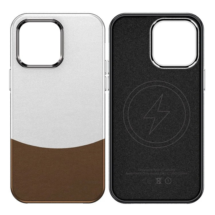 For iPhone 14 Pro Case Compatible with MagSafe Leather Phone Cover Splicing Color