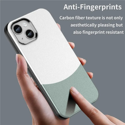 For iPhone 14 Case Compatible with MagSafe Splicing Color Leather Back Cover Metal Buttons