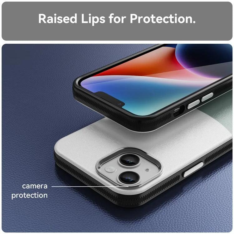 For iPhone 14 Case Compatible with MagSafe Splicing Color Leather Back Cover Metal Buttons