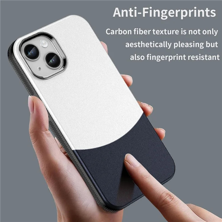 For iPhone 14 Case Compatible with MagSafe Splicing Color Leather Back Cover Metal Buttons