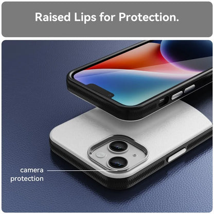 For iPhone 14 Case Compatible with MagSafe Splicing Color Leather Back Cover Metal Buttons