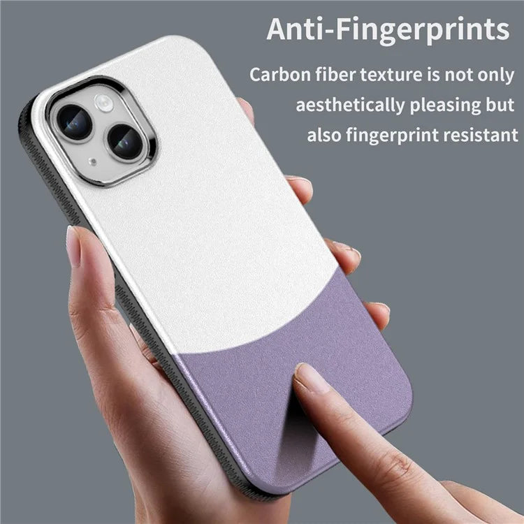 For iPhone 14 Case Compatible with MagSafe Splicing Color Leather Back Cover Metal Buttons