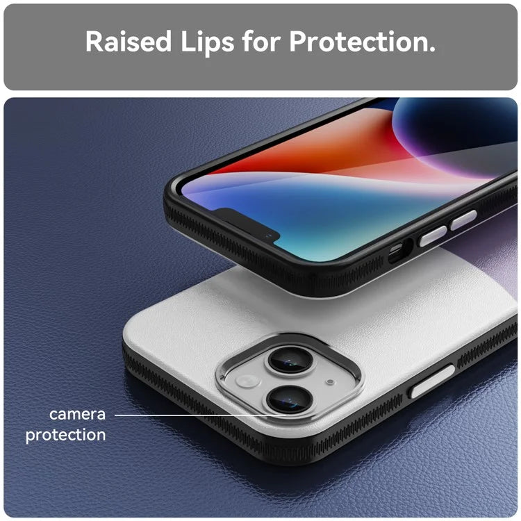 For iPhone 14 Case Compatible with MagSafe Splicing Color Leather Back Cover Metal Buttons