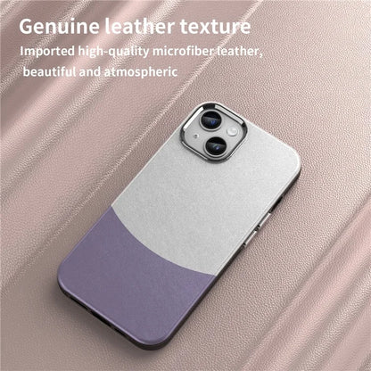 For iPhone 14 Case Compatible with MagSafe Splicing Color Leather Back Cover Metal Buttons