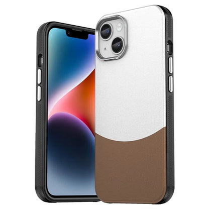 For iPhone 14 Case Compatible with MagSafe Splicing Color Leather Back Cover Metal Buttons