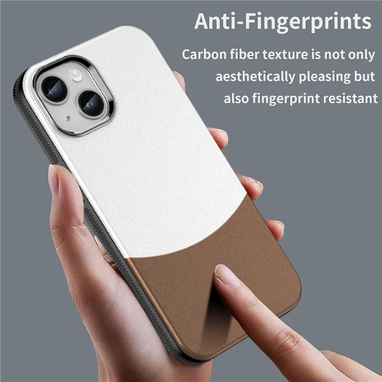 For iPhone 14 Case Compatible with MagSafe Splicing Color Leather Back Cover Metal Buttons