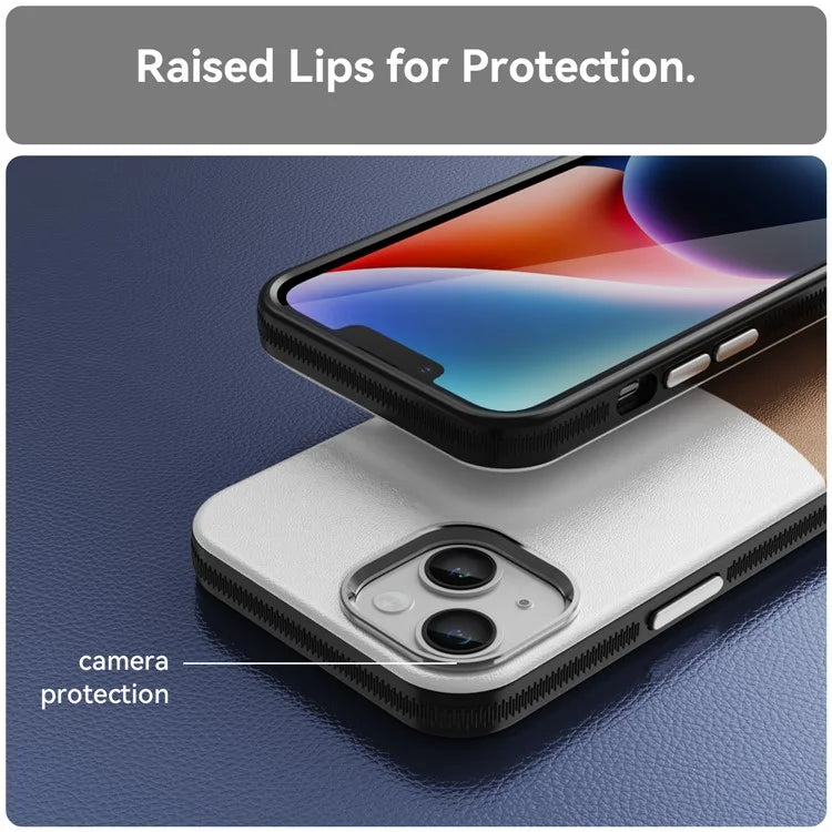 For iPhone 14 Case Compatible with MagSafe Splicing Color Leather Back Cover Metal Buttons