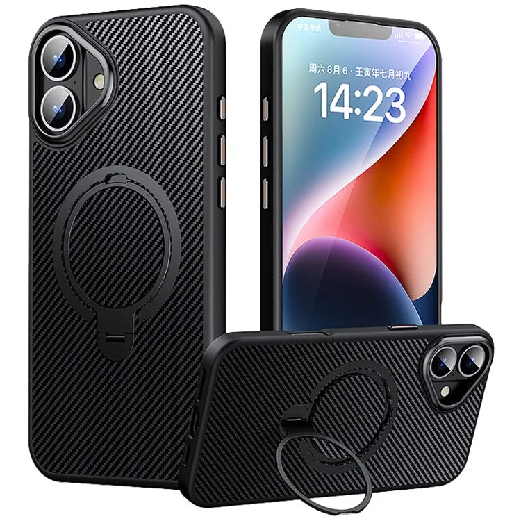 For iPhone 16 Plus Magnetic Case Ring Holder Kickstand PC+TPU Shockproof Phone Cover
