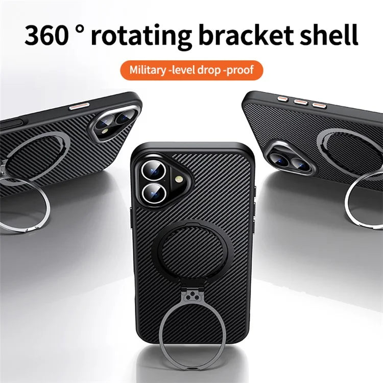 For iPhone 16 Plus Magnetic Case Ring Holder Kickstand PC+TPU Shockproof Phone Cover