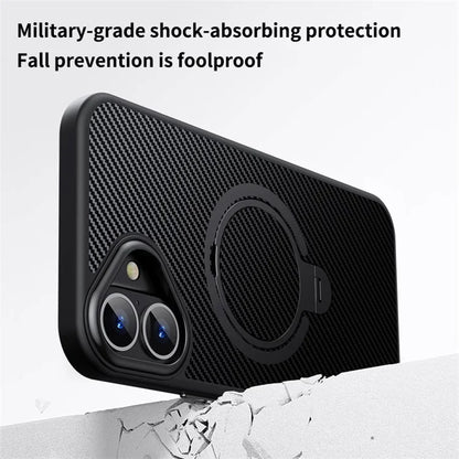For iPhone 16 Plus Magnetic Case Ring Holder Kickstand PC+TPU Shockproof Phone Cover