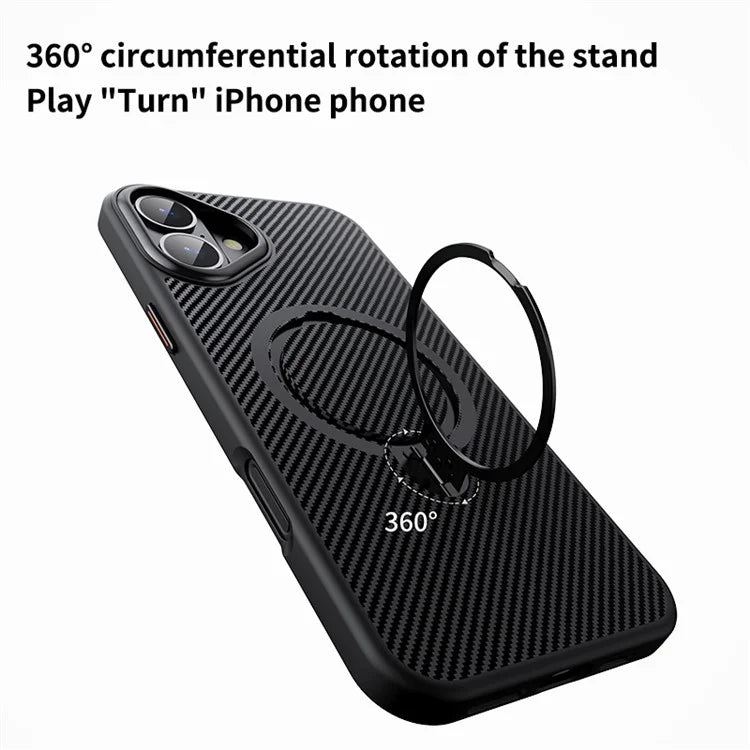 For iPhone 16 Plus Magnetic Case Ring Holder Kickstand PC+TPU Shockproof Phone Cover